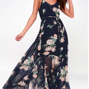 LuLus Blue Floral Maxi Dress